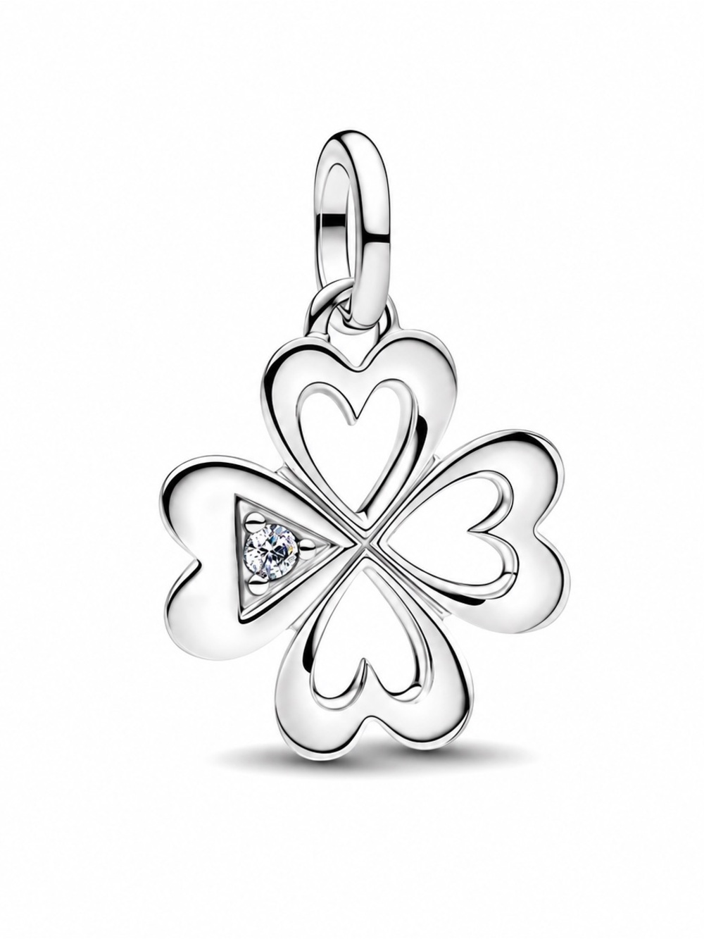 Sterling Silver Four-Leaf Clover Heart Charm / Pendant